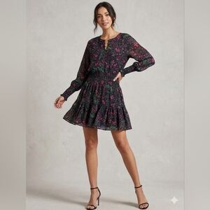Figue 100% Viscose, 100% Silk Liner, Floral Long Sleeve Dress